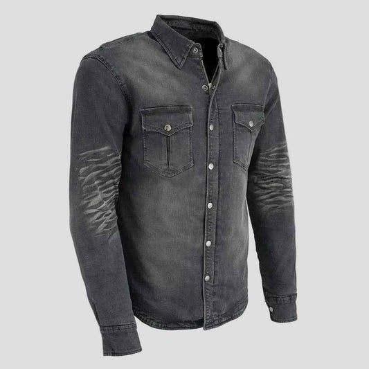 Milwaukee Leather Men's Faded Denim Armored Shirt Jacket