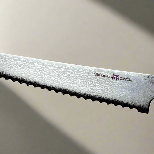 Miyako SUS 240mm Bread Slicer | 33 Layer Damascus Steel Blade – Made in Japan
