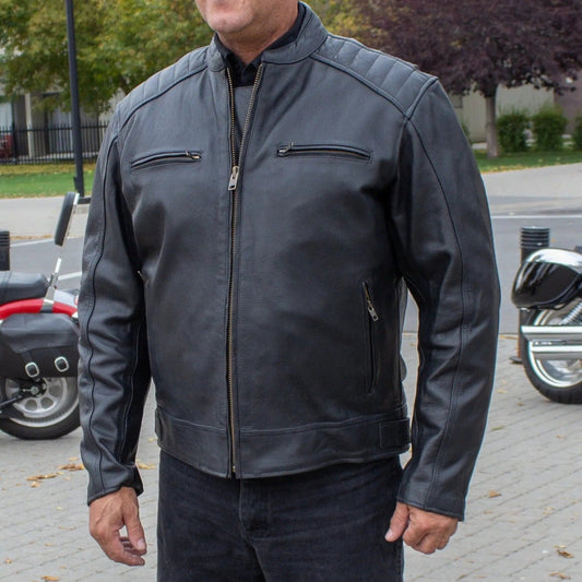 Open Road Men's Ribbed Padding Leather Motorcycle Jacket