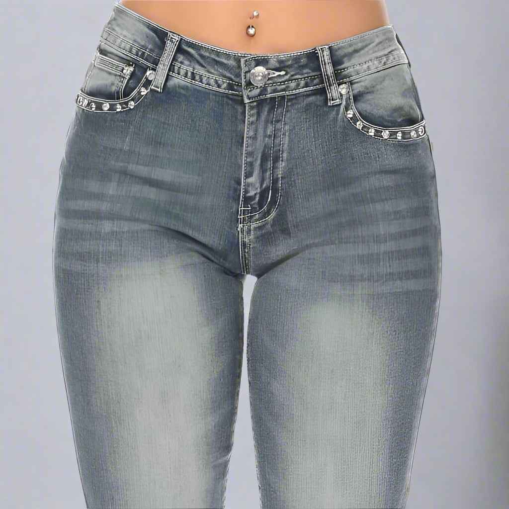 Platinum Plush Women's Rhinestone Motorcycle Bootcut Jeans