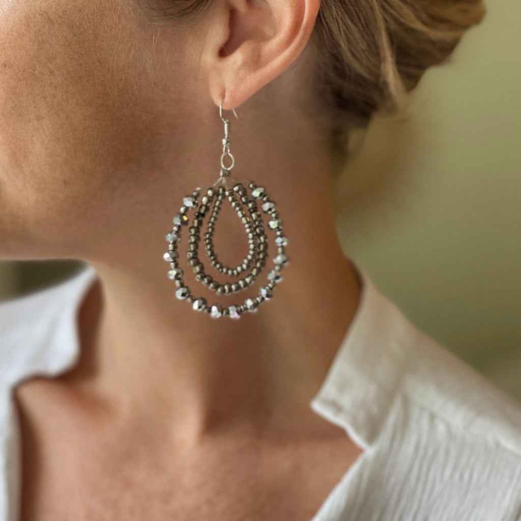 Triple Strand Crystal Bead Earring