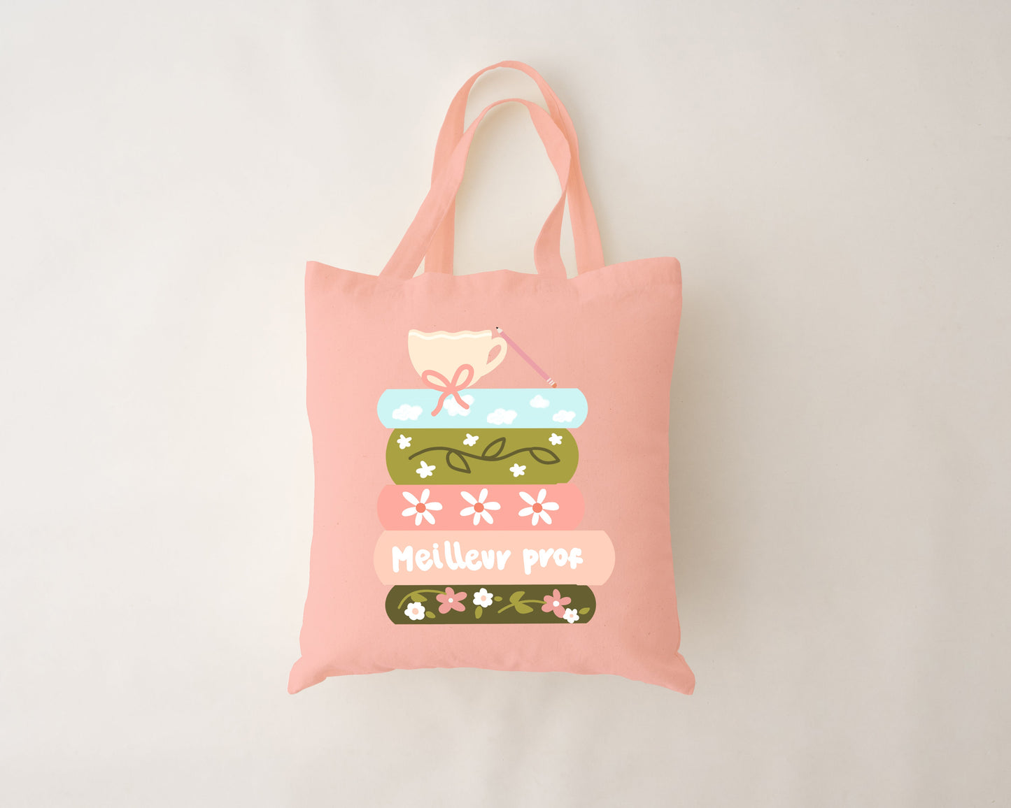 Sac réutilisable rose - meilleur prof livres