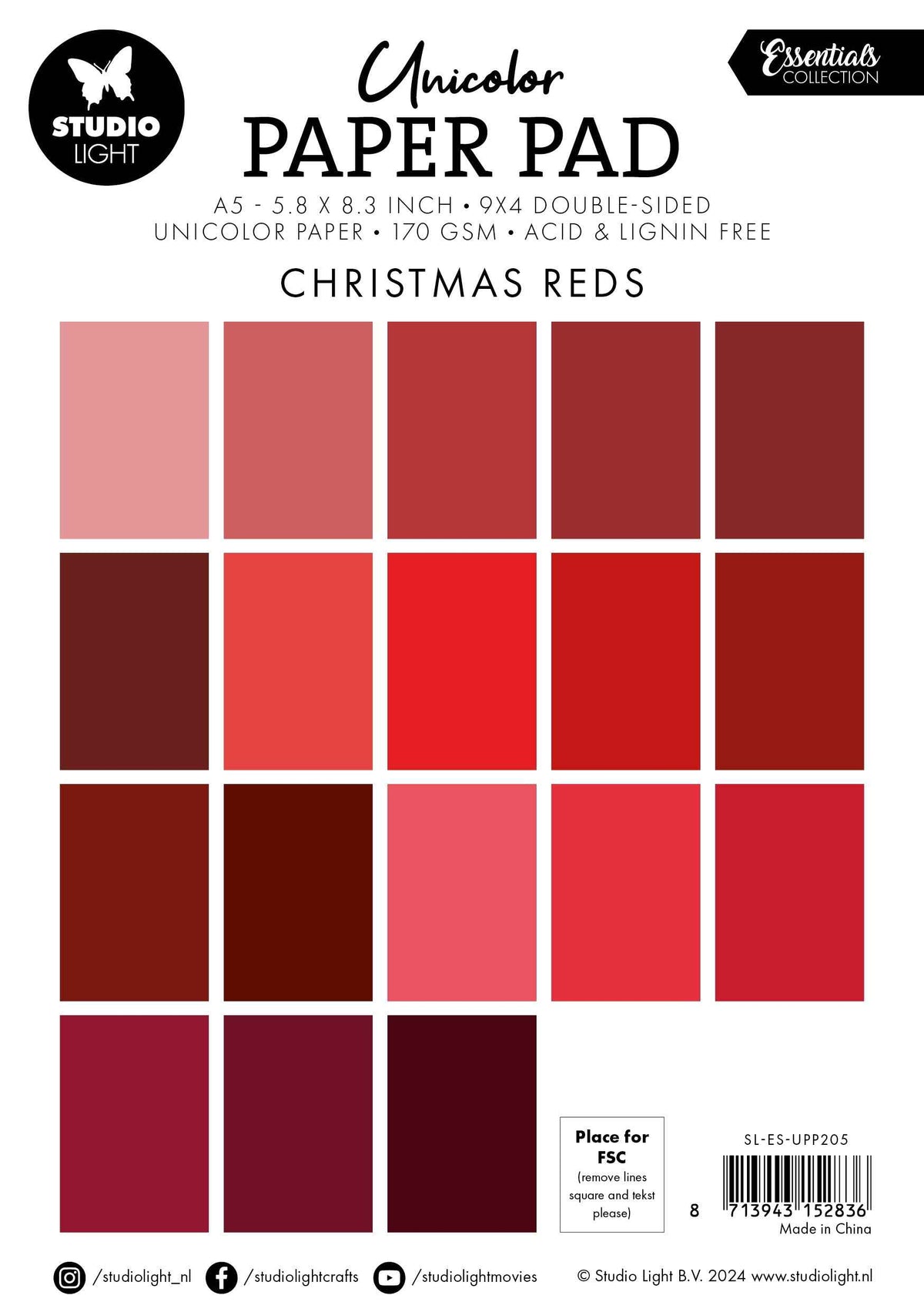 SL Unicolor Paper Pad Christmas Reds Essentials 36 SH