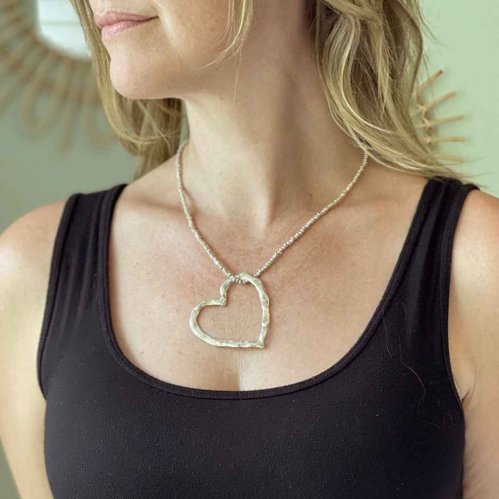 Open Heart Necklace In Silver Plate