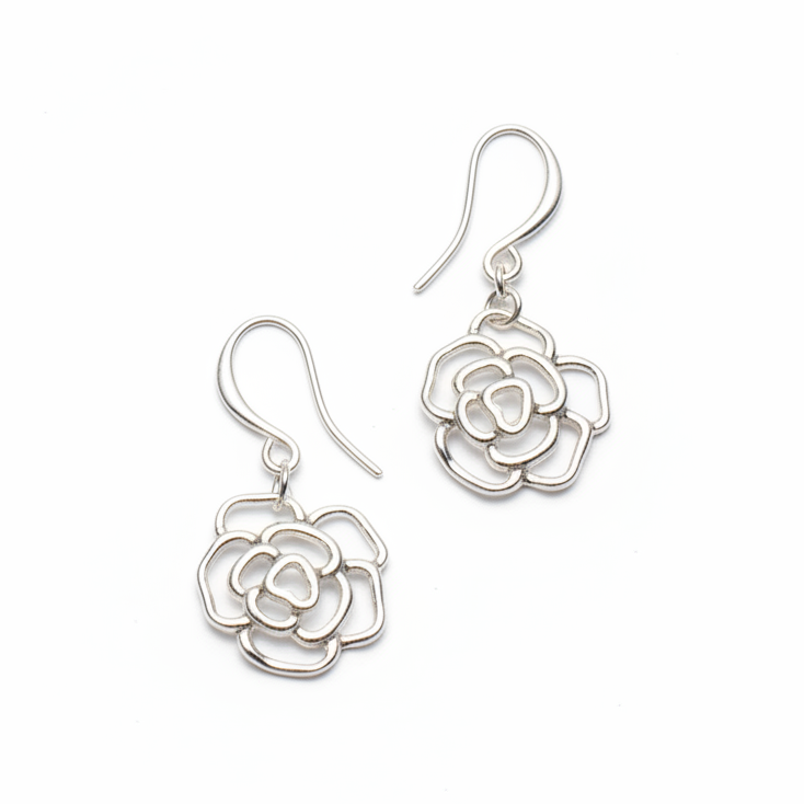 Rose Charm Earrings in Silver Plate