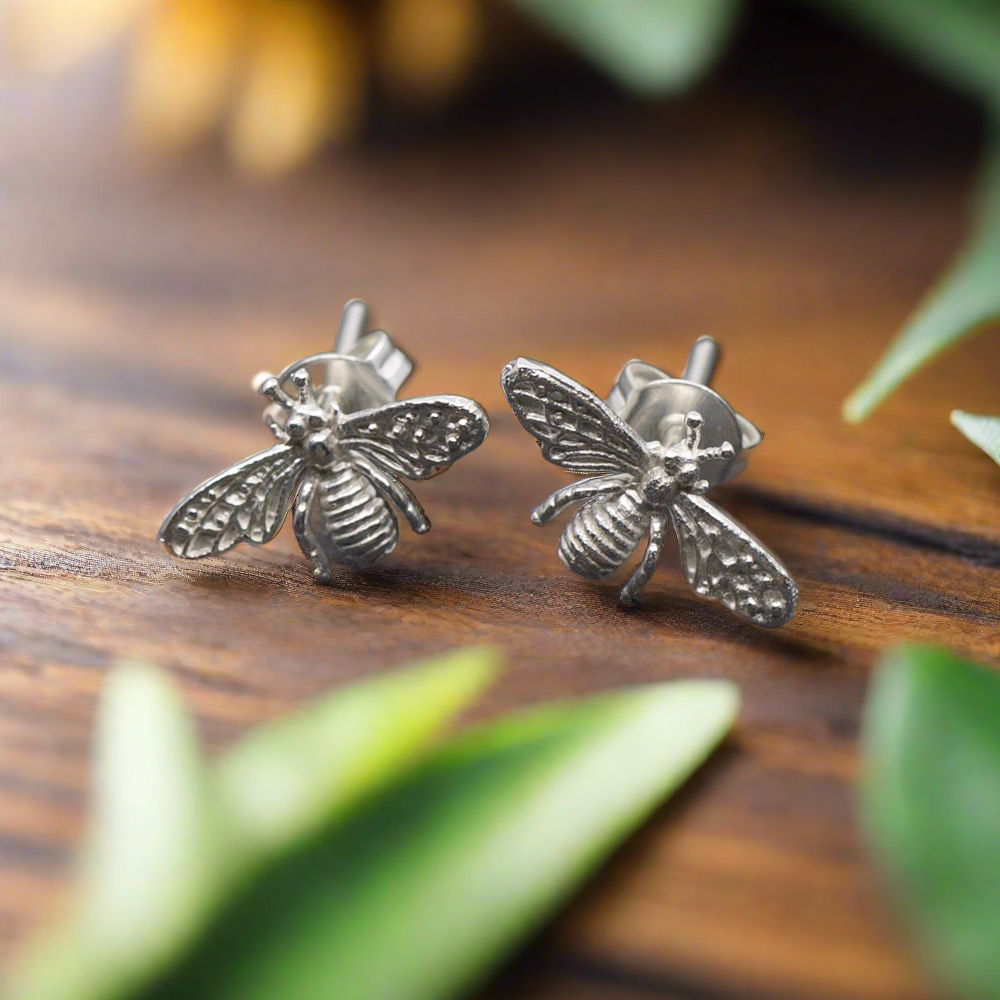 Bee Silver Plate Stud Earrings