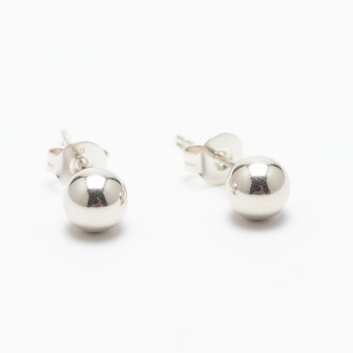 Silver Plate Ball Stud Earrings