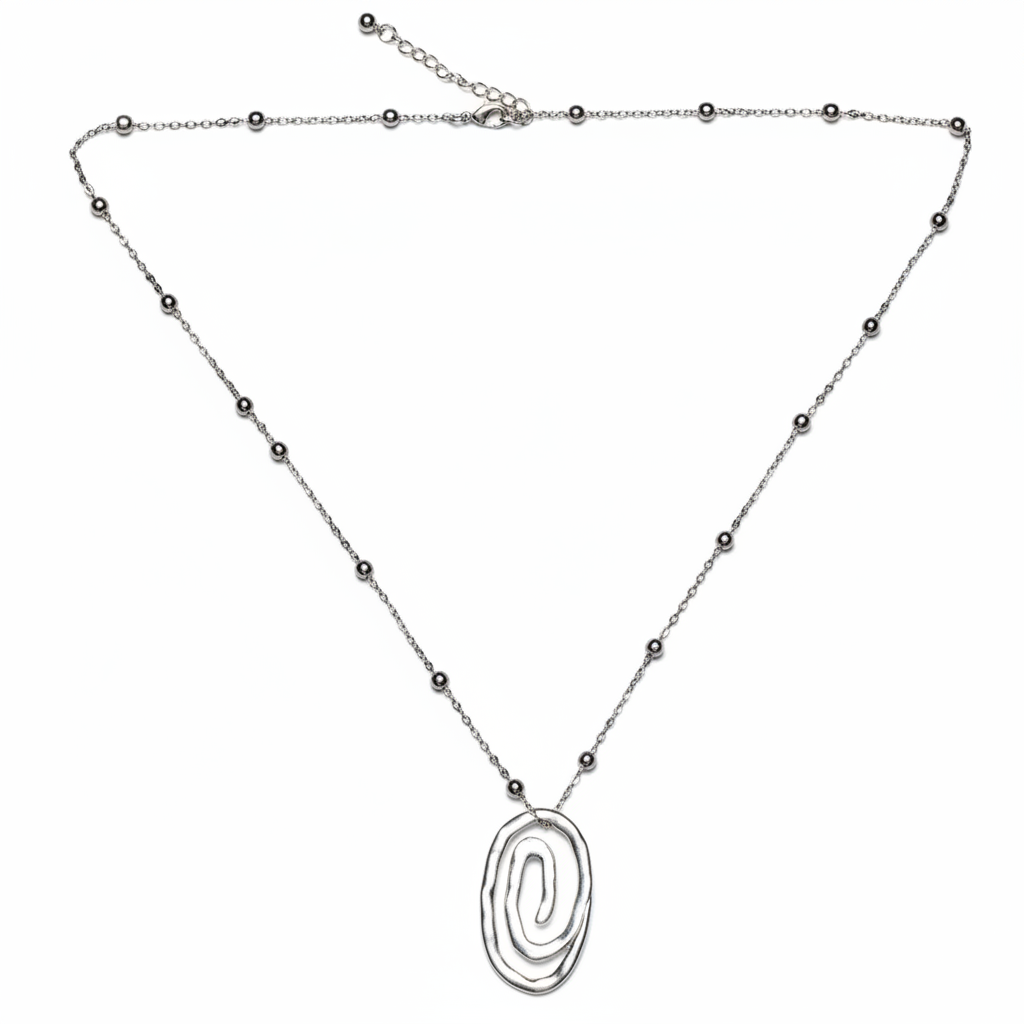 Swirl Pendant On Chain In Silver Plate