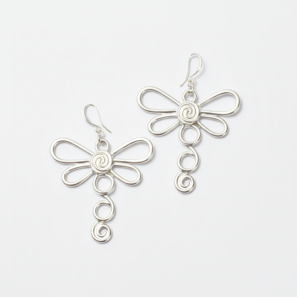 Large Dragonfly Earrings In Silver Plate