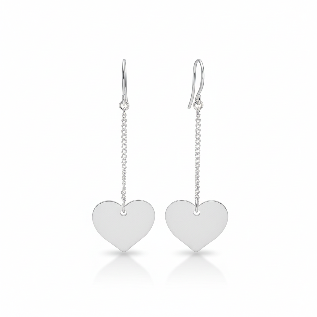 Drop Chain Heart Earring In Silver Plate