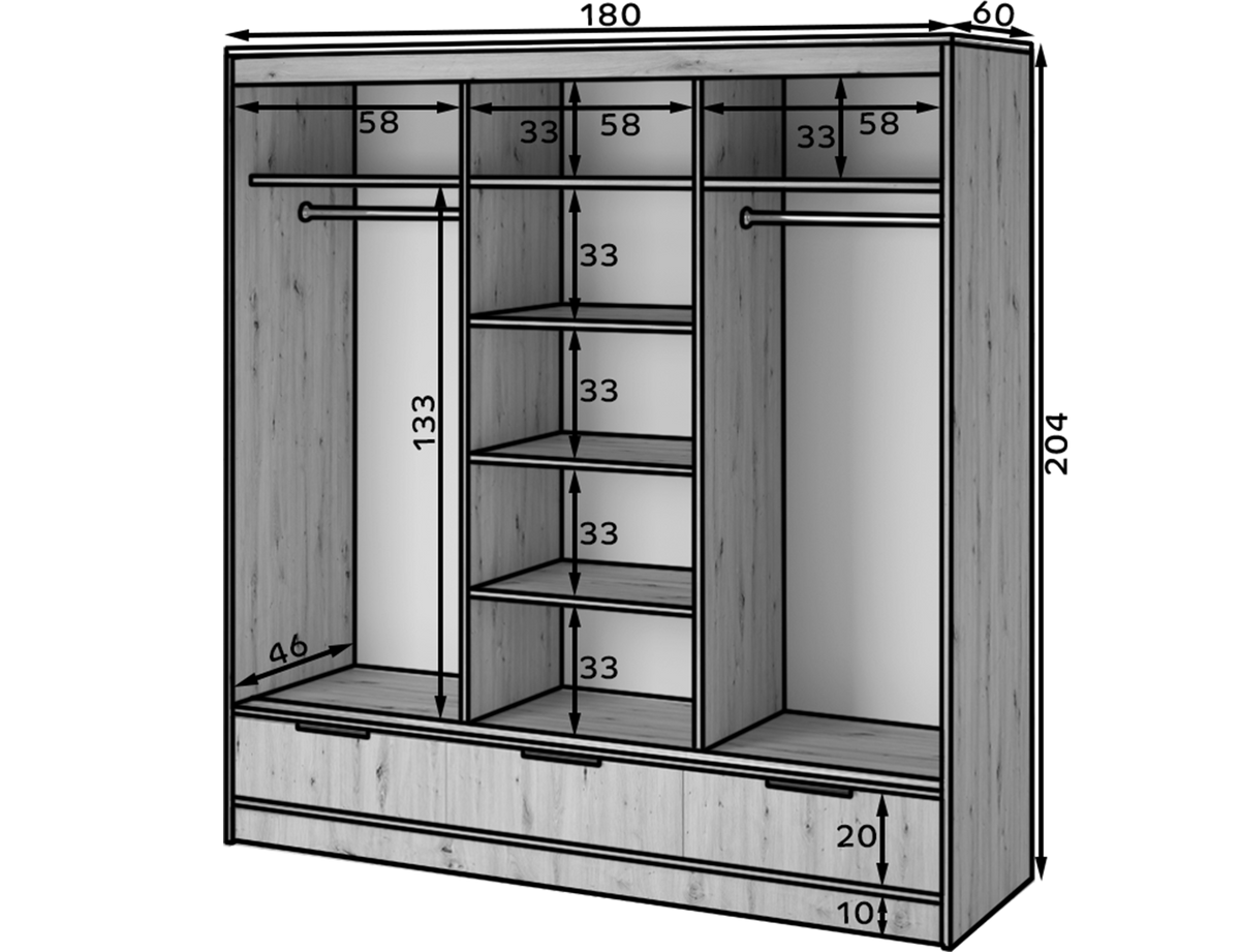 Voodi III Oak Wood Paneled Free Standing Wardrobe - Light Artisan Oak