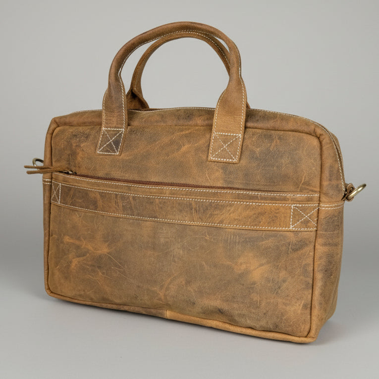 Buffalo Leather Laptop Bag 17". Travel Briefcase with Luggage Sleeve