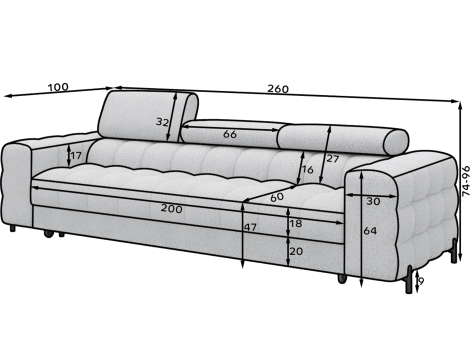 Festello 3 Seater Sleeper Sofa - Grey