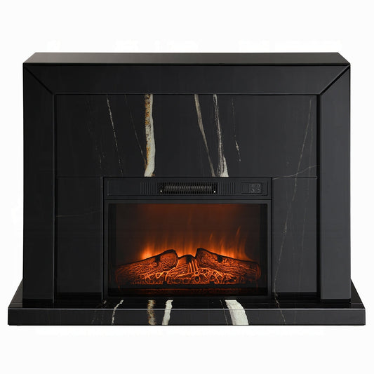 Noir Mirrored Mantel Fireplace - Black