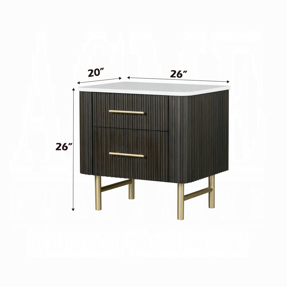 Laffery Luxury Chanel Detail Faux Marble Top Nightstand - Espresso