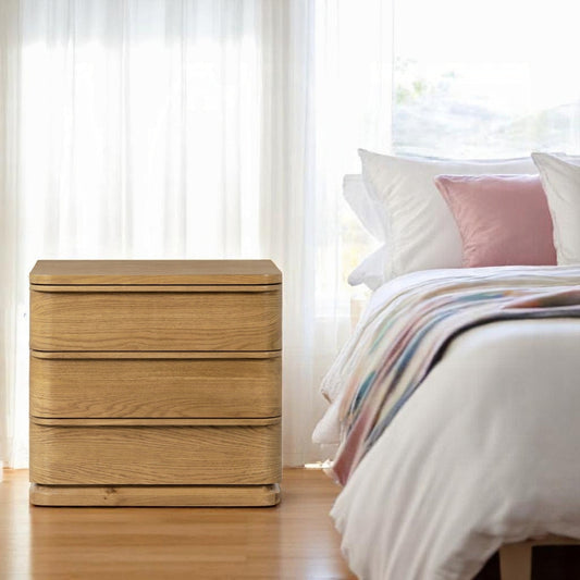 Yami 3 Drawer Wood Nightstand - Beige Oak