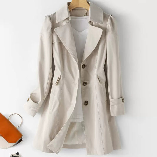 Women's European & American Slim-Fit Mid-Length Windbreaker Jacket