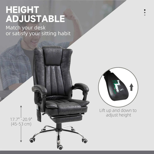 Black 6-Point Vibration Massage Office Chair – Microfiber Recliner with Retractable Footrest (United States & Canada Delivery Only)
