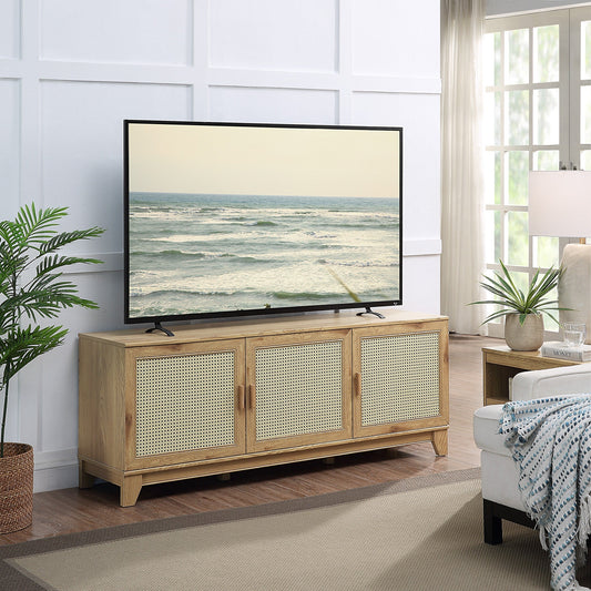 Drift 63" Faux Cane Storage TV Stand - Multiple Color Options