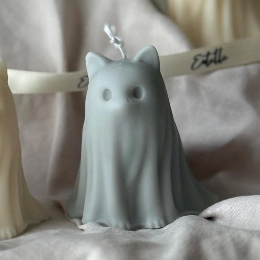 Halloween Cat & Dog Ghosts Candle Duo: Hand-Poured Soy Wax Sculptural Candles
