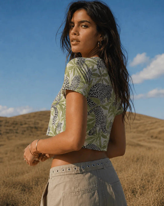 Leopard Cropped Raglan T-Shirt