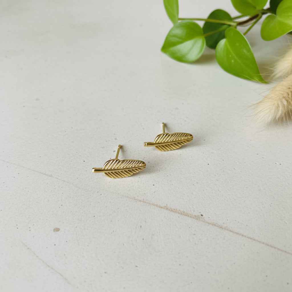 Leaf Stud Earrings - Gold Plate