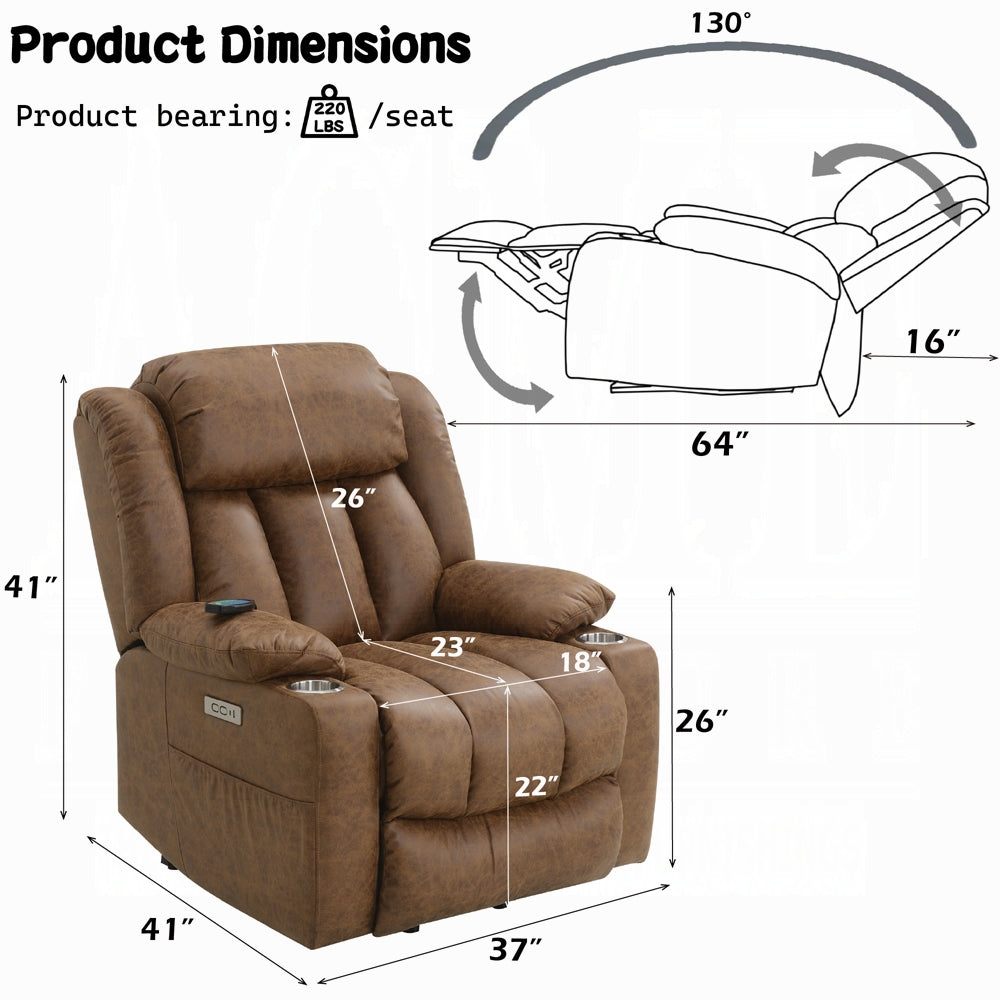 Krabi Power Recliner w/Lift, Heating & Massage - Brown