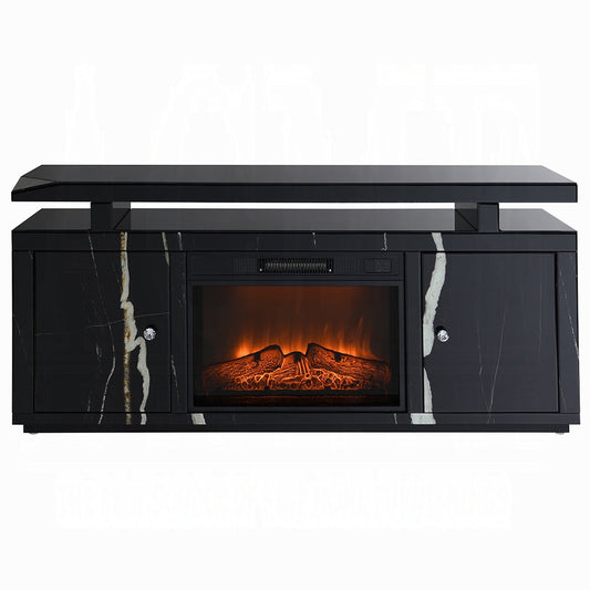 Noir Mirrored 60" TV Stand/Fireplace - Black