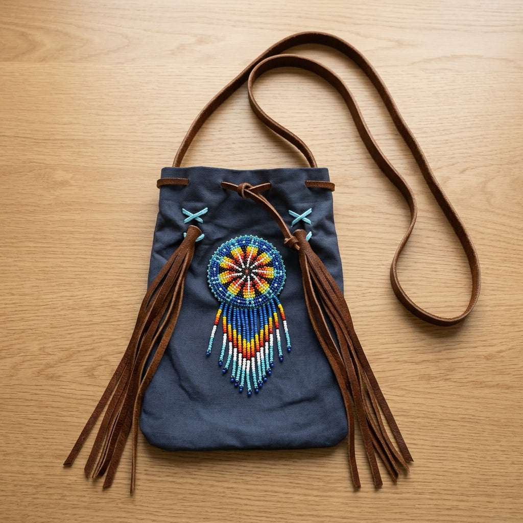 Beaded Suede Phone Pouch ~ Sage & Fringe Rosette