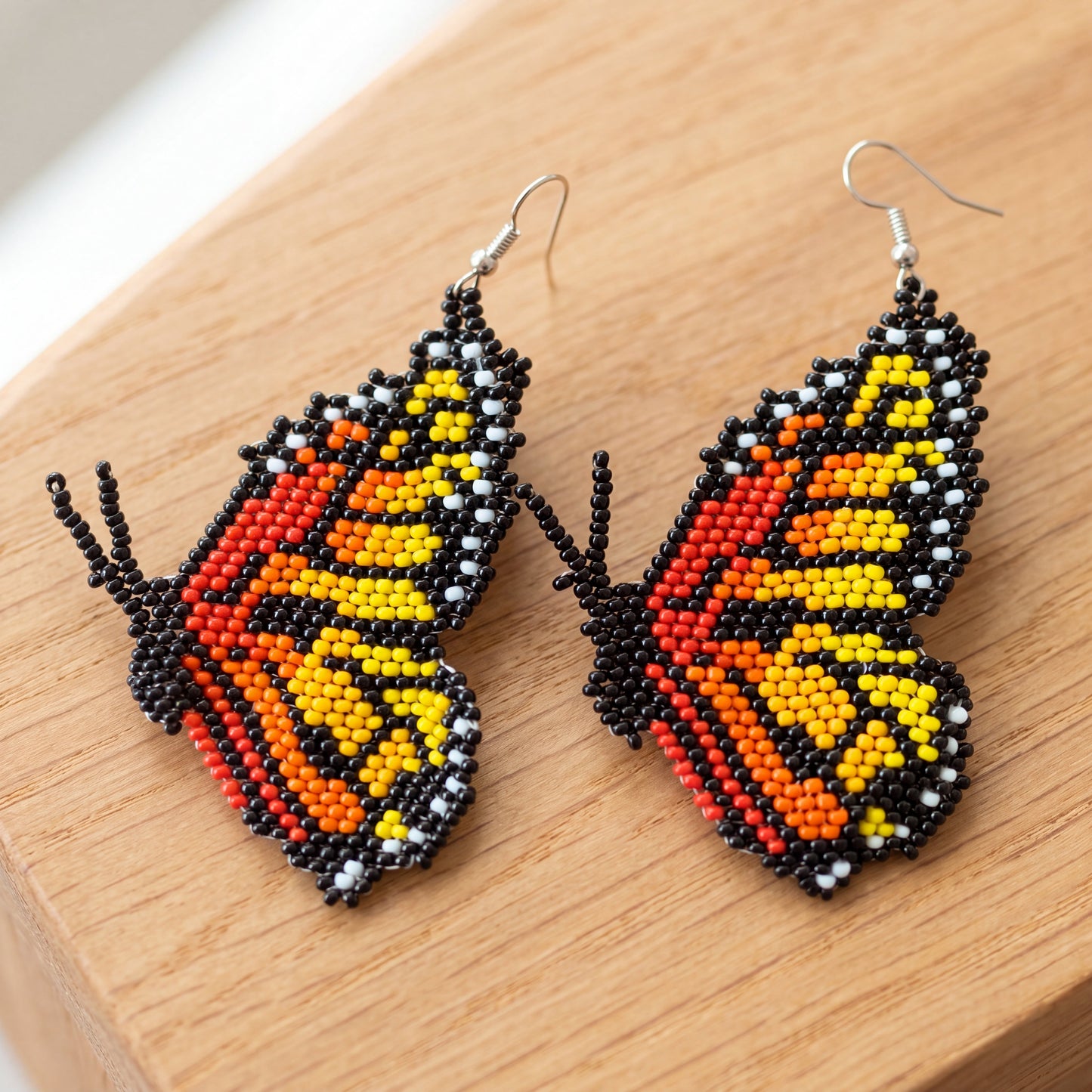 Red & White Butterfly Beaded Earrings