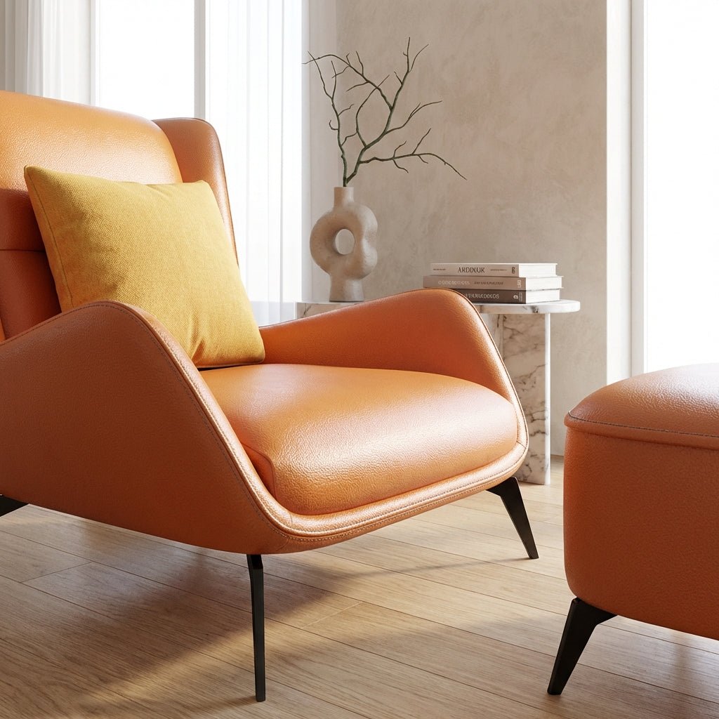 PM06 Premium Cowhide Leather Relaxation Chair with Ottoman