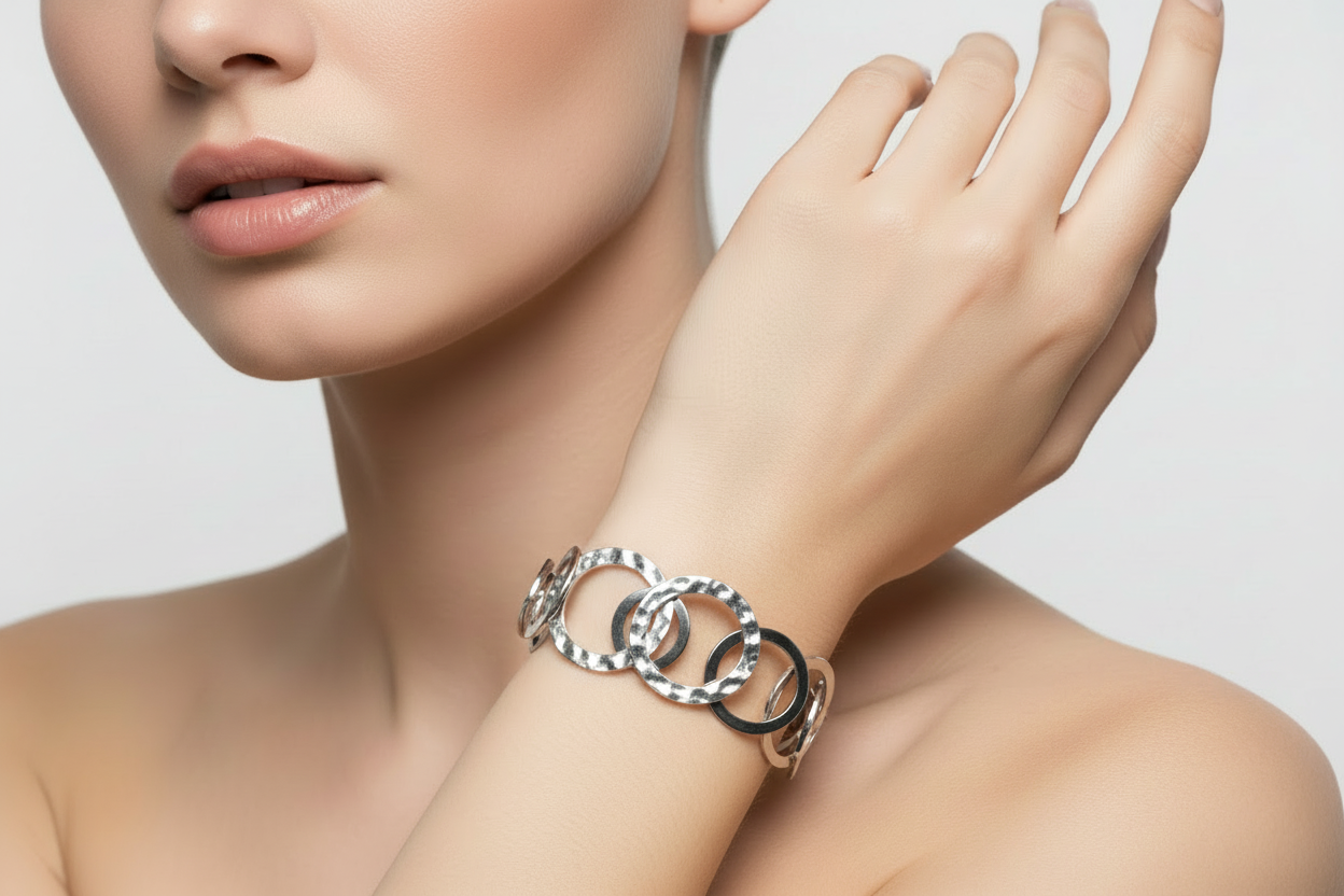 Linked Circle Bracelet - Grey Stainless Steel
