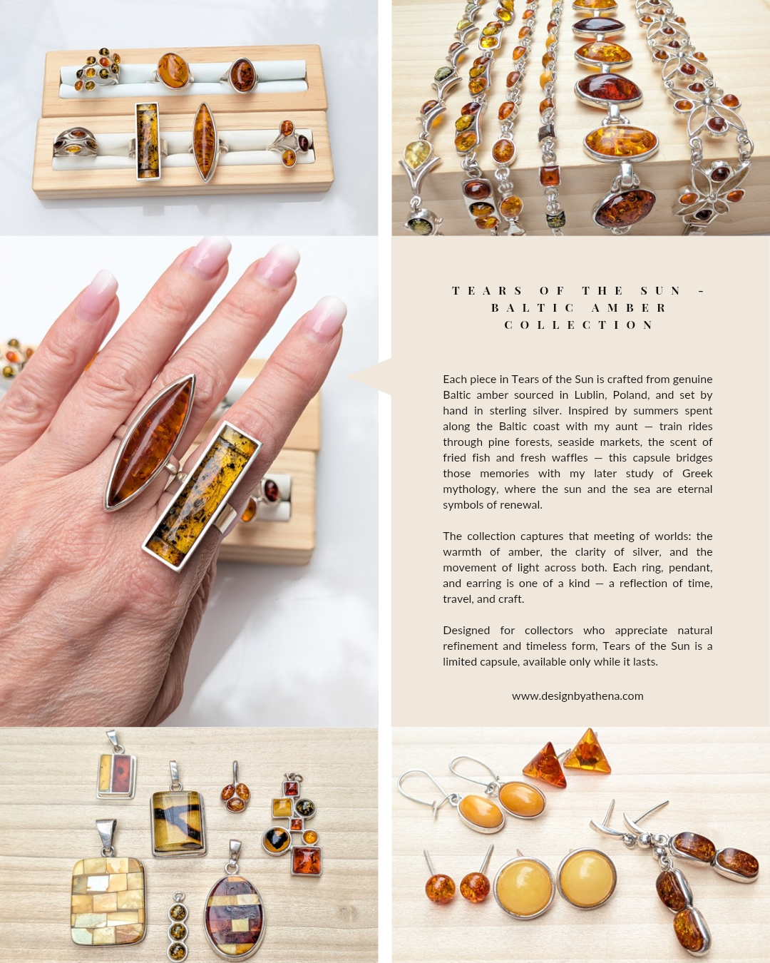 Amber Current Ring | Silver Baltic Amber Ring | Tears of the Sun