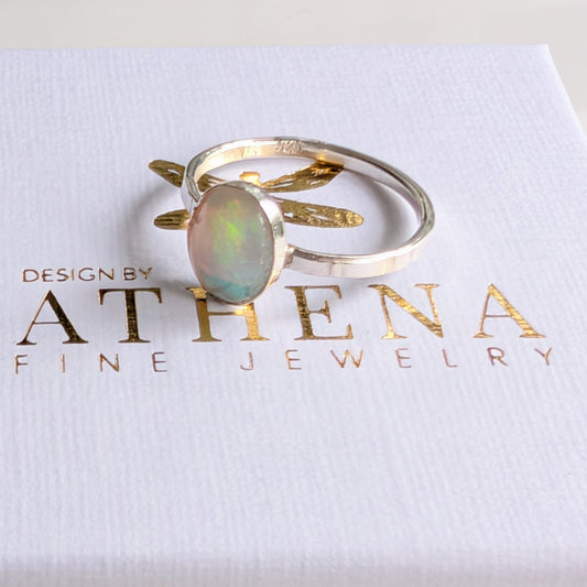 Fire Opal Ring in Sterling Silver – Handcrafted Oval Opal Ring