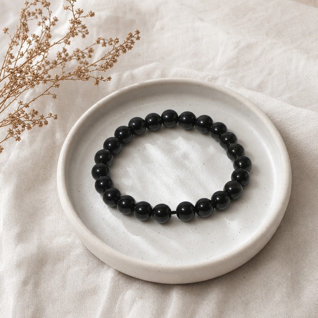 Silver Sheen Obsidian Round Bracelet - 8mm