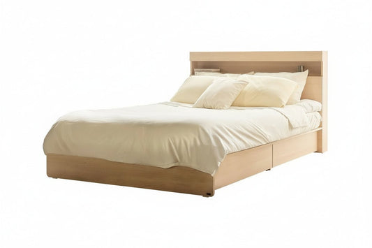 Vienna Wooden Bed with Storage Drawers & Integrated Power Outlets (Natural Wood)