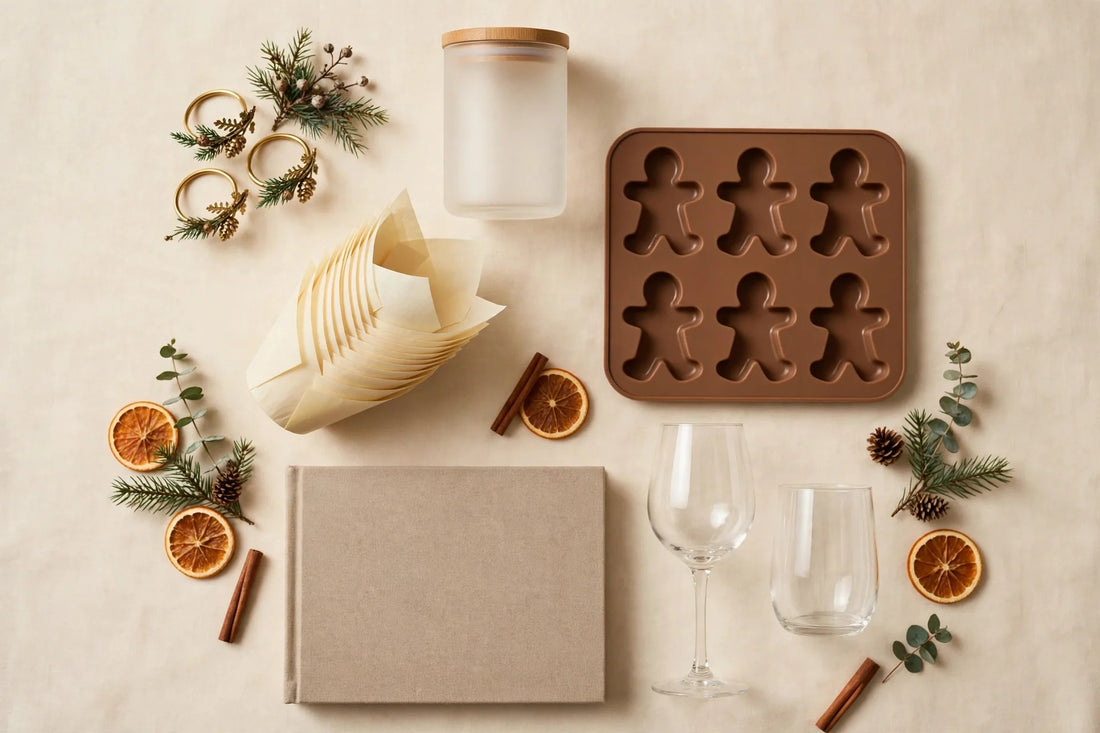 Christmas kitchen and dining gifts flat-lay