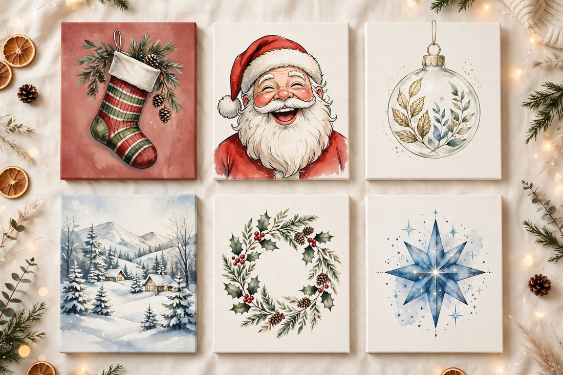 Christmas wall decor and art gifts flat-lay