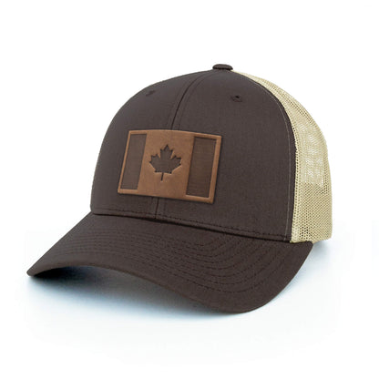 Canada Flag Leather Patch Trucker Hat