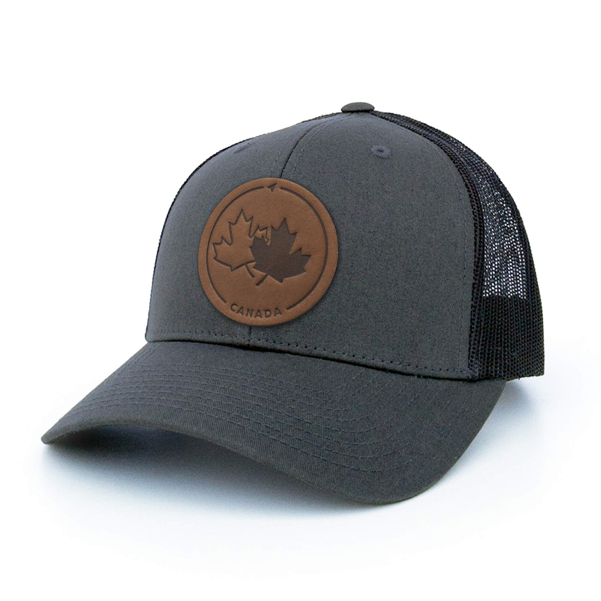 Canada Strong and Free Leather Patch Trucker Hat