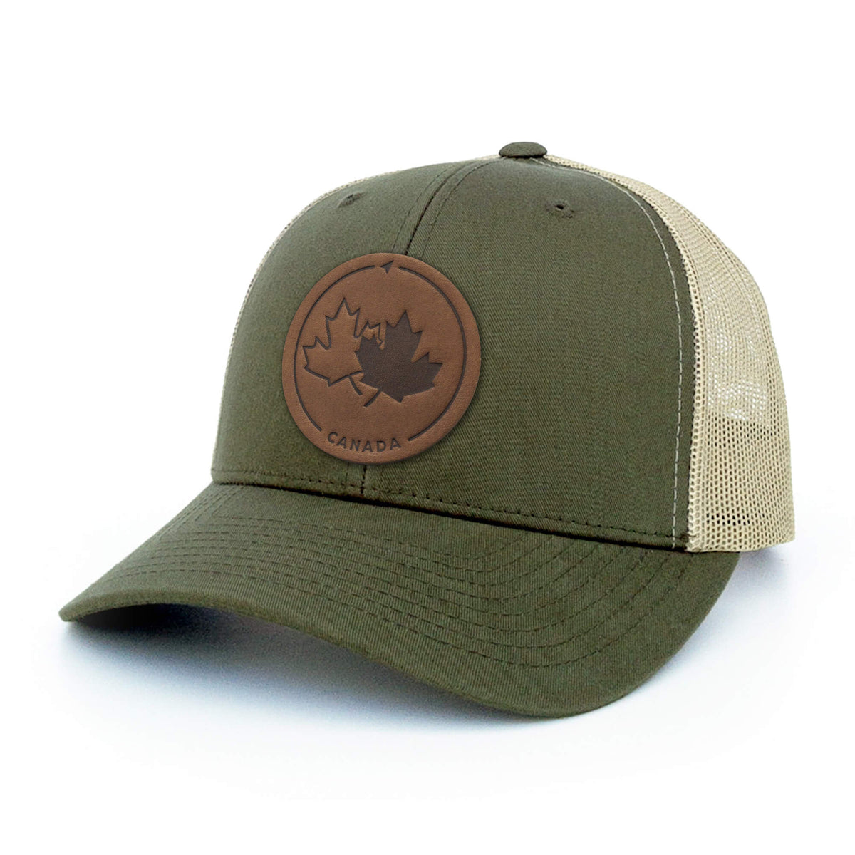 Canada Strong and Free Leather Patch Trucker Hat