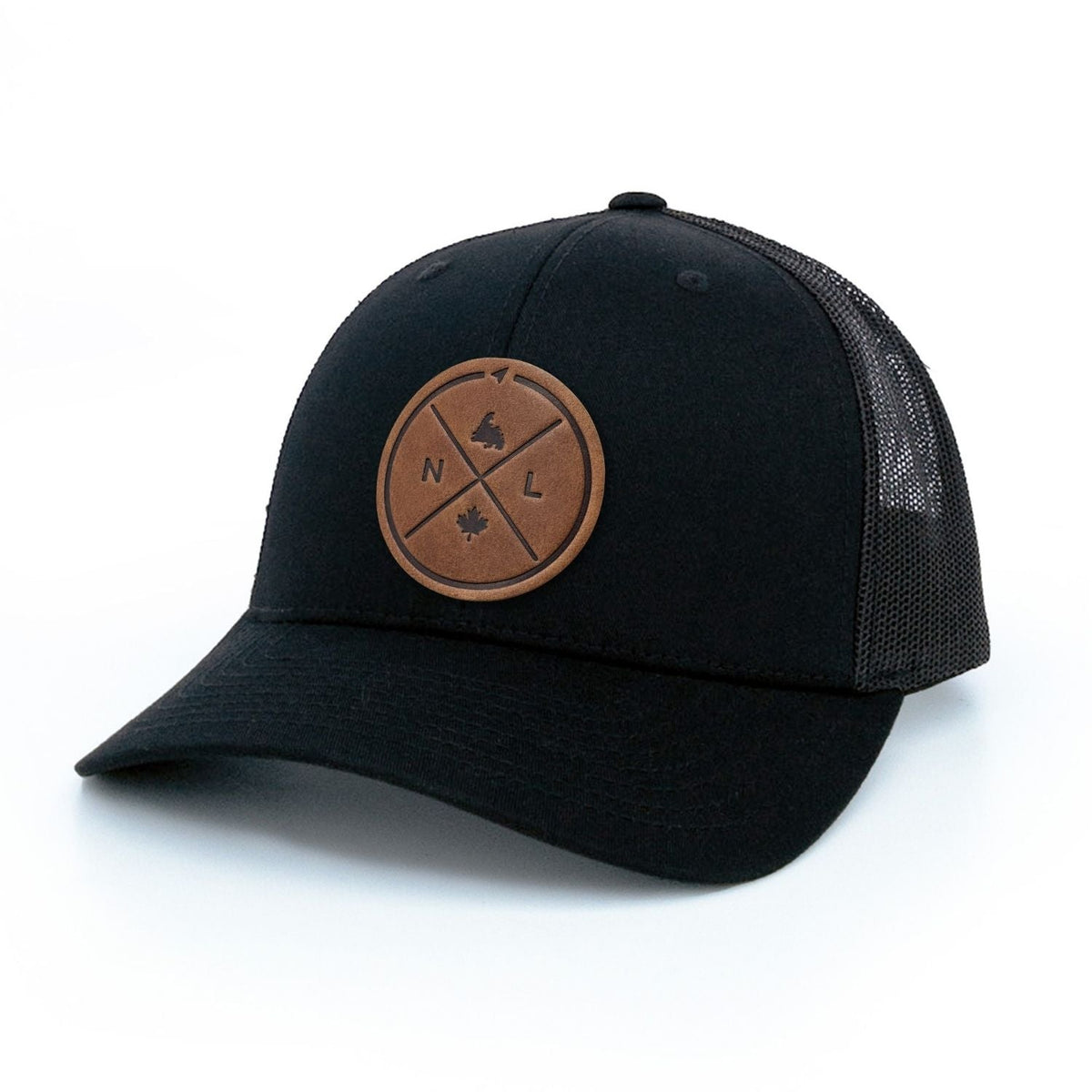 Newfoundland Compass Leather Patch Trucker Hat
