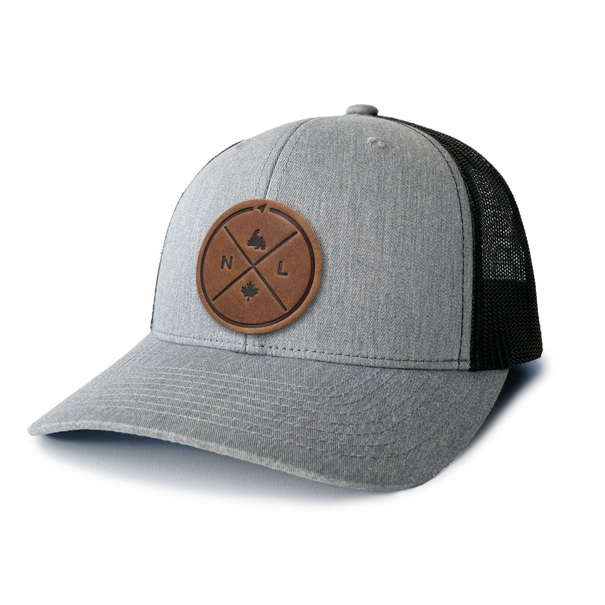 Newfoundland Compass Leather Patch Trucker Hat