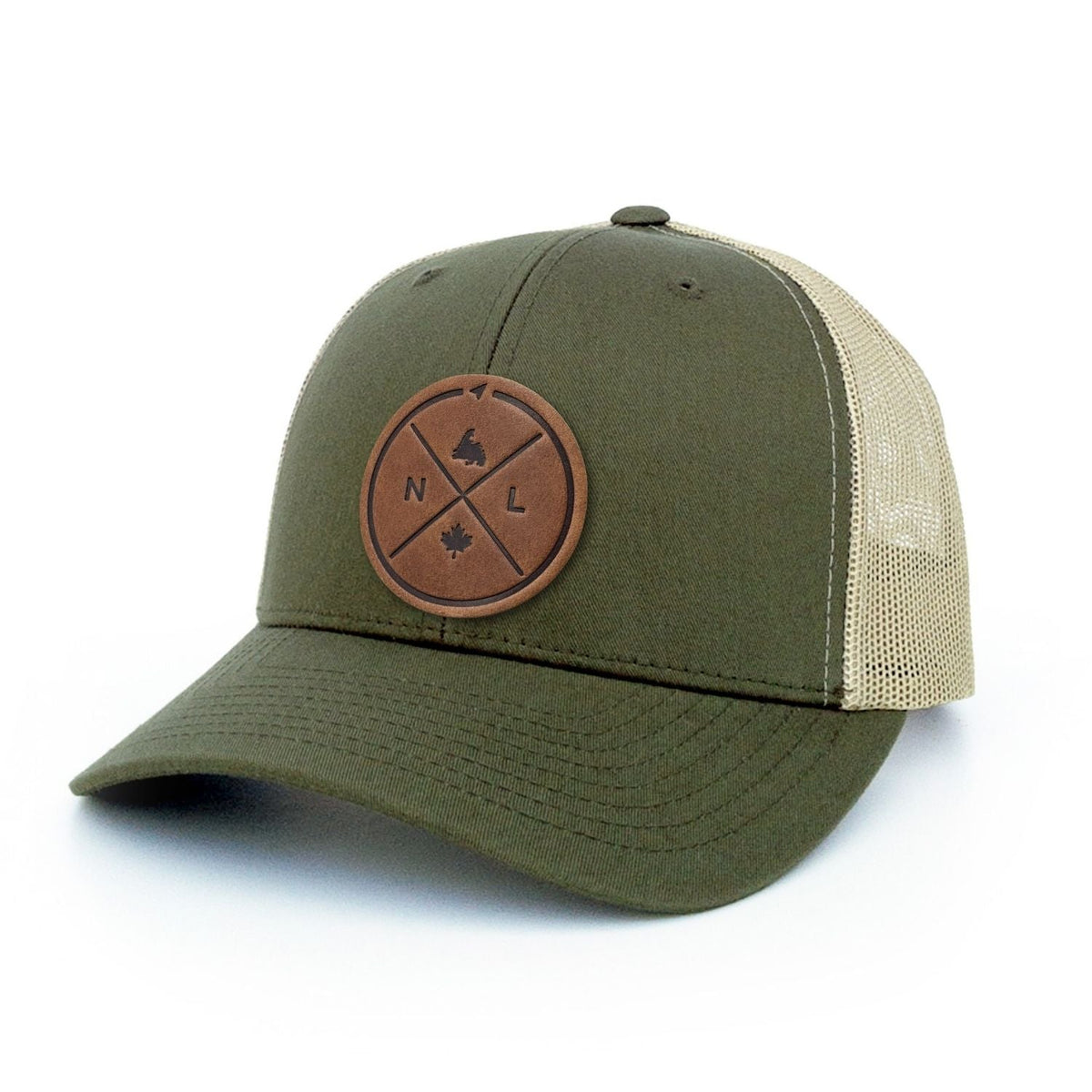Newfoundland Compass Leather Patch Trucker Hat