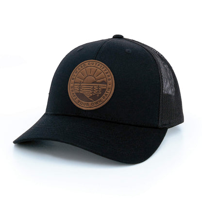 Scenic Sunrise Leather Patch Trucker Hat