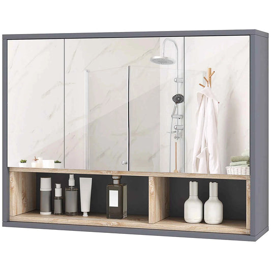 Grey Wall-Mounted Bathroom Medicine Cabinet with Mirror & Shelves – Storage Cabinet (United States Delivery Only)