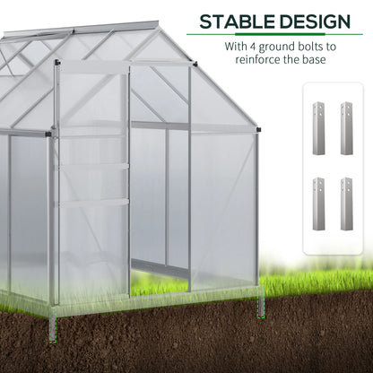 6' × 8' × 6.5' Walk-In Polycarbonate Greenhouse – Sliding Door, Base & Adjustable Roof Vent ( United States & Canada Delivery Only)