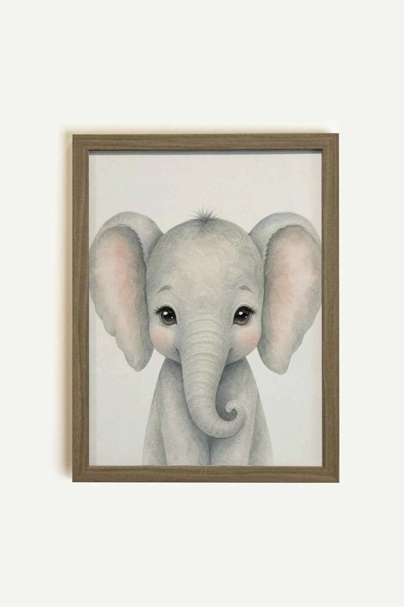 PETIT ÉLÉPHANT, Oeuvre sur toile rigide, encadré brun chêne (collective)