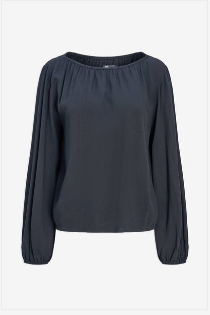 Women's Woven Boat-Neck Top, with Long Sleeves & Gathers At The Collar