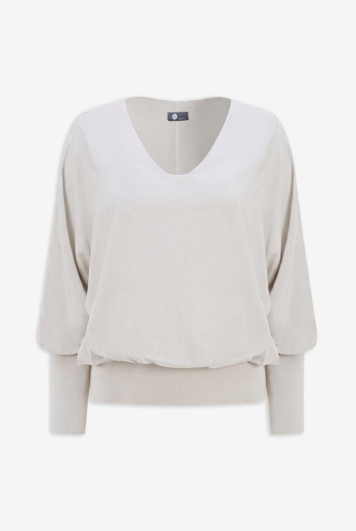 Women's Woven V-Neck Top, with Long Sleeves, Jersey Cuffs & a Jersey Waistband Creating a Bubbled Effect